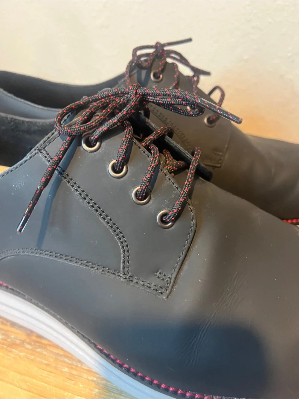 Cole Haan Original Grand Plain Toe Derby Shoes Black with Red Stitching size 13